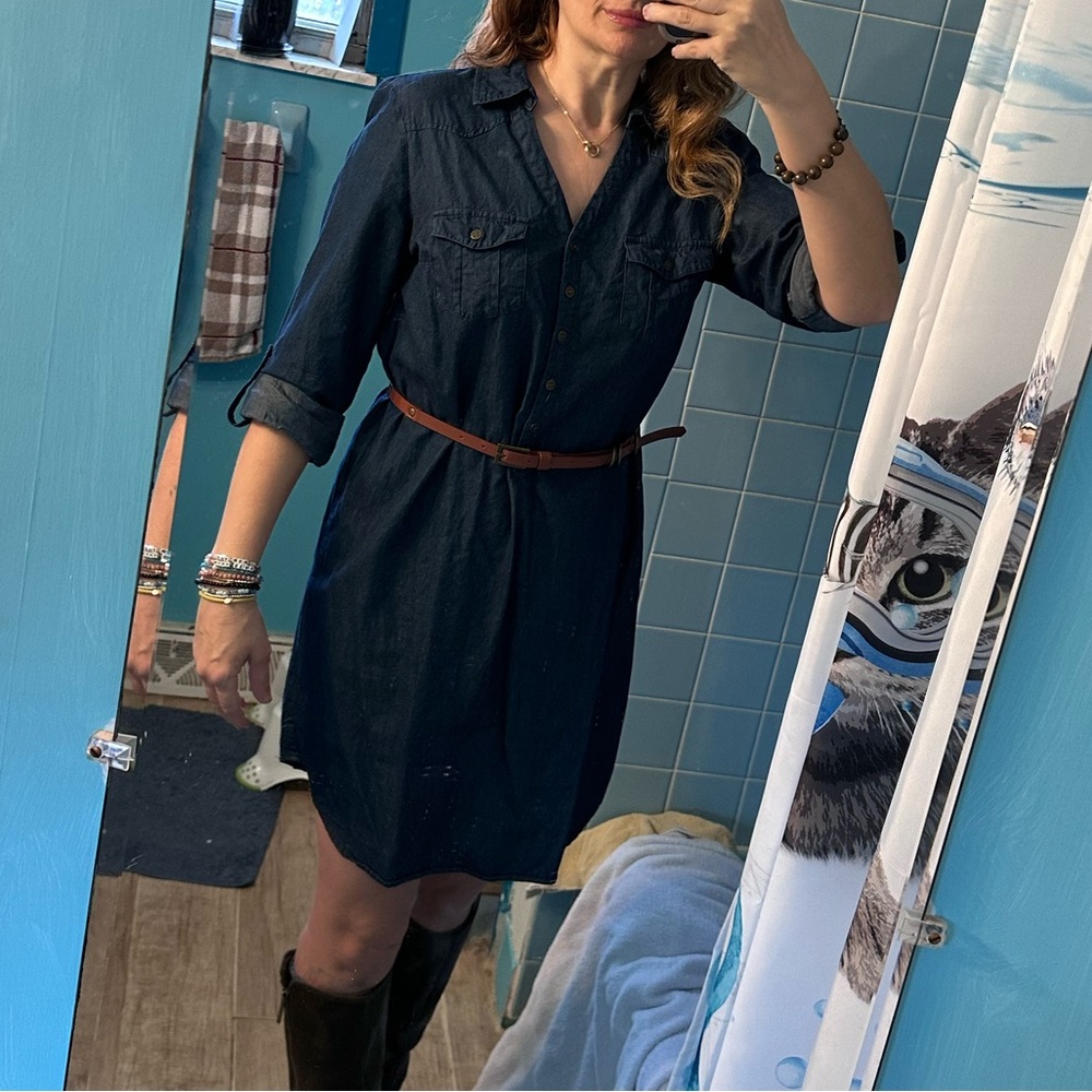 Classic Navy Shirt Dress with Belt